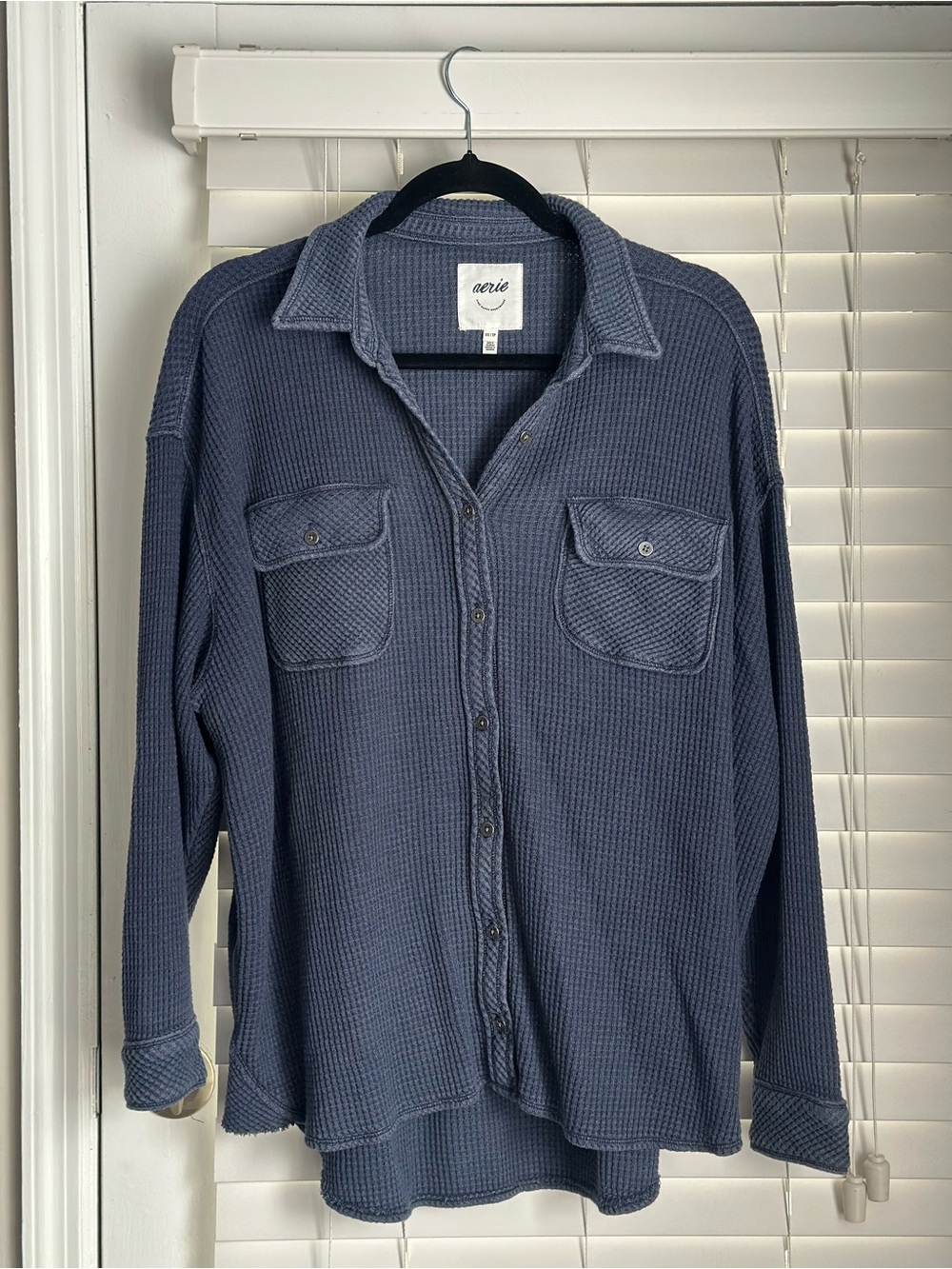 aerie Women’s Button-Front Waffle Shirt Jacket in Slate Blue
